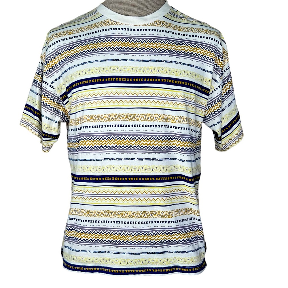 Billabong Men’s Crew Neck Short Sleeve Shirt With Abstract Stripes Small VGC
